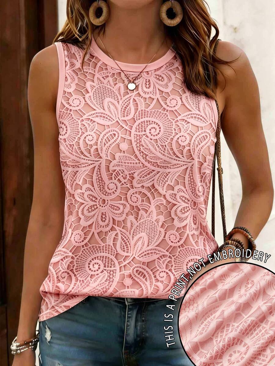 EMERY ROSE Women's Floral Print Round Neck Casual Tank Top, Comfortable Daily Wear Shirt For Summer - Multicolor - View 1