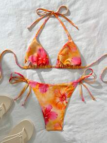 SHEIN Swim 女士随机印花吊带比基尼套装，夏季 - 彩色 - 查看 2