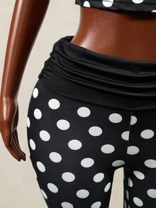 Mistrie Women's Polka Dot Print Deep V Halter Neck Tank Top And 5-Inch Biker Shorts 2 Pieces Set - Black and White - View 7