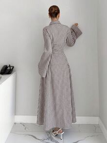 Siren Gaze 女款時尚通勤格紋喇叭袖長洋裝 - 彩色 - 查看 5