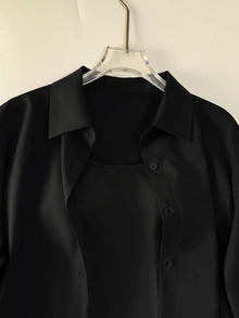 GlowEve Women's Front Button Long Sleeve Casual 2 Pieces Set - Black - View 4