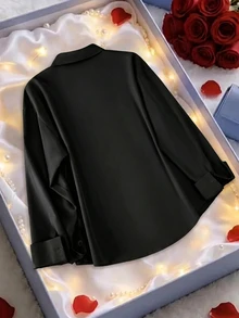 GlowEve Women's Front Button Long Sleeve Casual 2 Pieces Set - Black - View 2