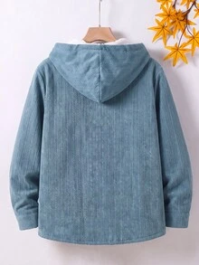 SHEIN 男童基本款休閒可愛學院風寬鬆燈芯絨連帽抓絨內裡夾克，適合學校、溜冰、秋季與冬季、畢業、大學 - 藍色 - 查看 2