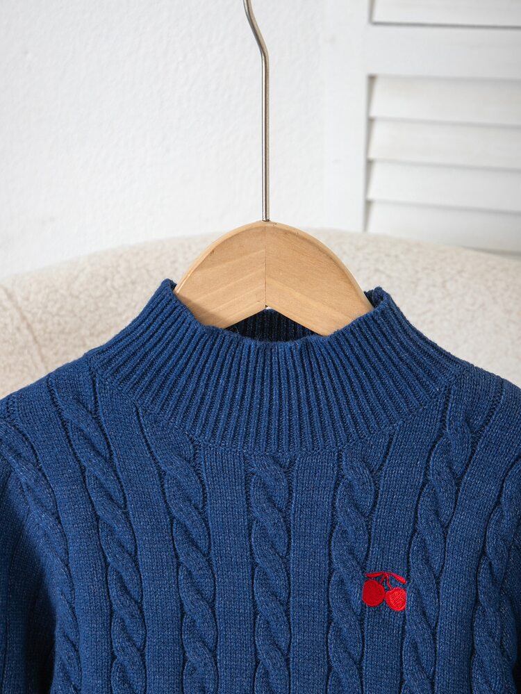 SHEIN Tween Girls Knitted Long Sleeve Top Children's Clothing Korean Style Autumn/Winter New Elegant Versatile Fashion Slim Fit Ruffle Hem Waist-Cinching Short Sweater - Navy Blue - View 3