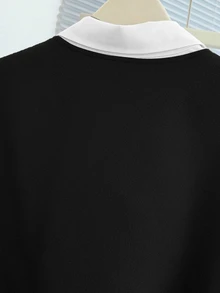 SHEIN 2025秋季新品上市：女士二合一夹克衬衫套装，采用巧妙的不对称剪裁、精致的纽扣装饰和可调节腰带，流畅的线条勾勒出纤细的身形，适合办公室通勤、休闲周末和日常外出等各种场合。 - 黑與白 - 查看 6