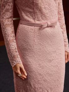 MOTF PREMIUM WOMEN'S FASHION LACE OVERLAY MID-LENGTH DRESS WITH BELT - Pink - View 4