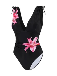 Costavie Baju Renang Bikini Wanita Model One-Piece Tanpa Kawat dengan Tali Serut dan Potongan V Dalam - MultiWarna - View 5