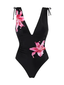 Costavie Baju Renang Bikini Wanita Model One-Piece Tanpa Kawat dengan Tali Serut dan Potongan V Dalam - MultiWarna - View 2