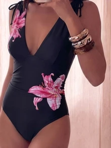 Costavie Baju Renang Bikini Wanita Model One-Piece Tanpa Kawat dengan Tali Serut dan Potongan V Dalam - MultiWarna - View 3