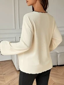Dazy Maternity Contrast Color Ruffle Wave Hem Loose Long Sleeve Bell Sleeve Casual Vacation Korean Style Spring Autumn Maternity T-Shirt - Apricot - View 2