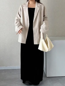 Dazy Plus Korean Style Striped Loose Office Wear Spring/Autumn New Blazer Jacket - Apricot - View 3