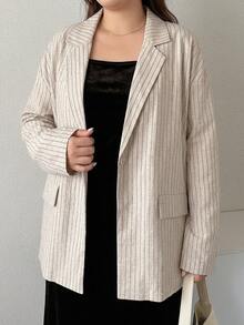 Dazy Plus Korean Style Striped Loose Office Wear Spring/Autumn New Blazer Jacket - Apricot - View 4