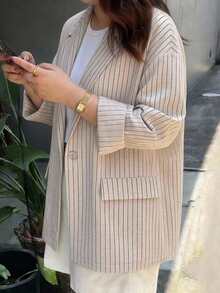 Dazy Plus Korean Style Striped Loose Office Wear Spring/Autumn New Blazer Jacket - Apricot - View 1