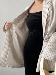 Dazy Plus Korean Style Striped Loose Office Wear Spring/Autumn New Blazer Jacket - Apricot - View 2