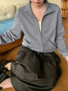 Dazy Plus Plus Size Thermal Lined Thickened Fashion Loose Fit Spring/Autumn New Polka Dot Long Sleeve Korean Style Sweatshirt - Grey - View 4