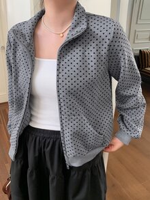 Dazy Plus Plus Size Thermal Lined Thickened Fashion Loose Fit Spring/Autumn New Polka Dot Long Sleeve Korean Style Sweatshirt - Grey - View 6