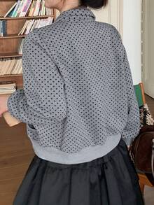 Dazy Plus Plus Size Thermal Lined Thickened Fashion Loose Fit Spring/Autumn New Polka Dot Long Sleeve Korean Style Sweatshirt - Grey - View 2