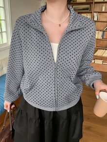 Dazy Plus Plus Size Thermal Lined Thickened Fashion Loose Fit Spring/Autumn New Polka Dot Long Sleeve Korean Style Sweatshirt - Grey - View 7