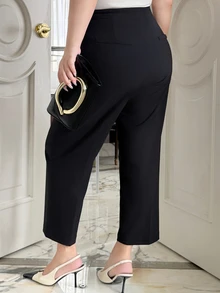 Dazy Plus Solid Color Slim Fit Stretch Straight Leg Ankle Pants Black All Season Fall - Black - View 2