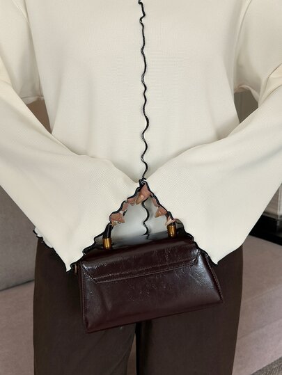 Dazy Plus Wavy Edge Dense Hem Patchwork Loose Casual Korean Style Bell Sleeve Long Sleeve T-Shirt Fall