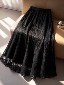 GlowEve CURVE 2026 Plus Size Women's Luxurious Sexy And Elegant Black And Gold Foil Skirt, A Must-Have For Formal Autumn Parties Party Night - Black - View 3