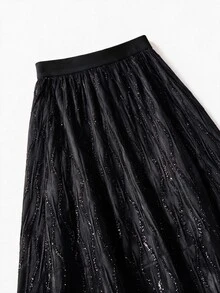 GlowEve CURVE 2026 Plus Size Women's Luxurious Sexy And Elegant Black And Gold Foil Skirt, A Must-Have For Formal Autumn Parties Party Night - Black - View 8