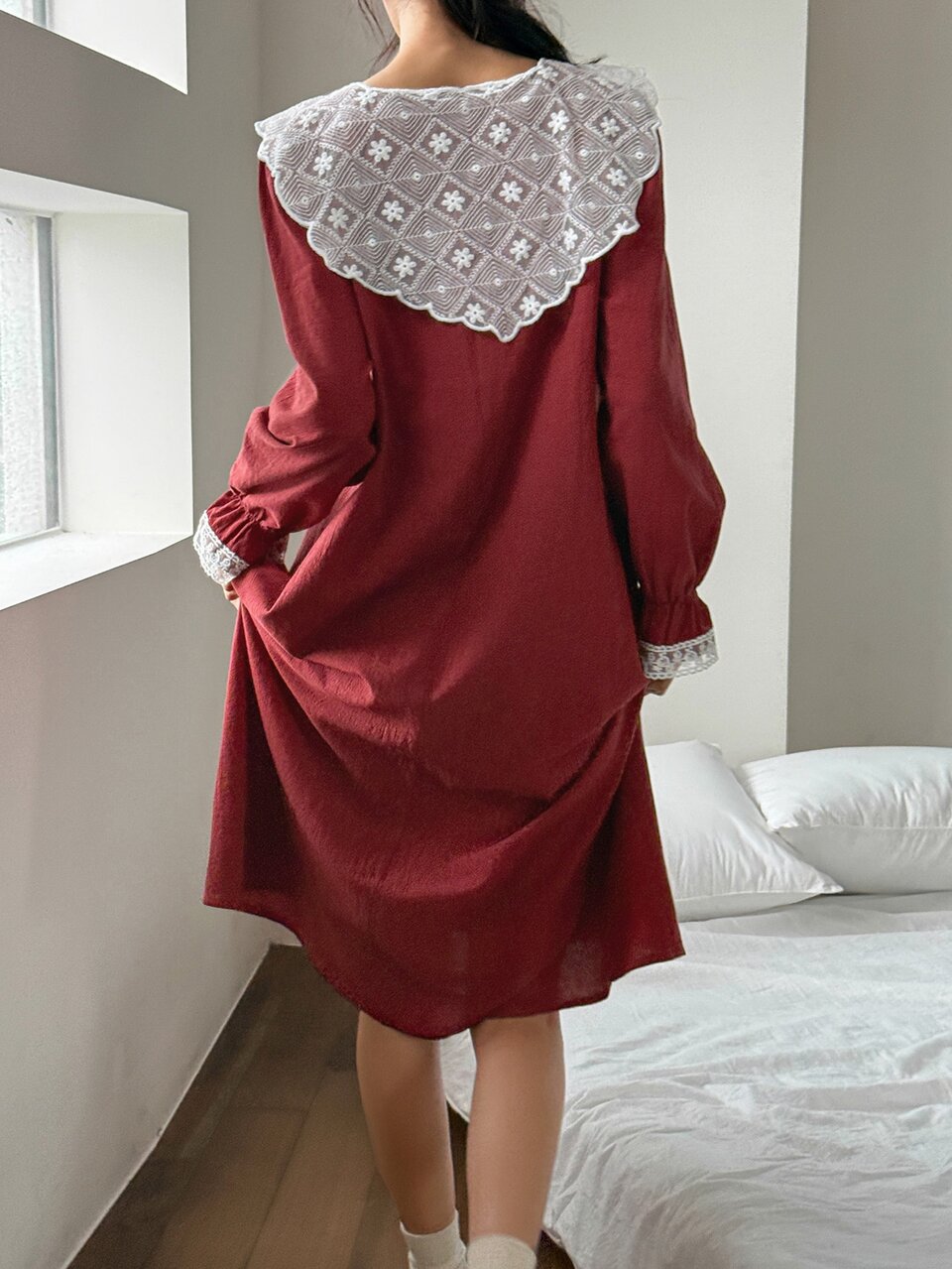 Women's Lace Patchwork Casual Daily Home Sleep Dress Fall
