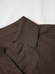 Louniche 女款復古通勤襯衫，翻領單排扣長袖上衣，優雅百搭修身春秋冬上衣 - 棕色 - 查看 7