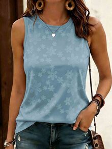 EMERY ROSE Women's Floral Print Sleeveless Top, Comfortable Casual Round Neck Tank Top, Suitable For Daily Wear In Summer - Multicolor - View 4