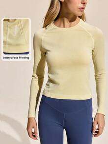 Exploreva Exploreva Women's Striped Round Neck Raglan Long Sleeve Outdoor T-Shirt - Yellow - View 7