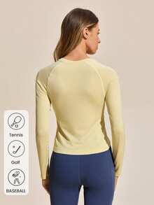 Exploreva Exploreva Women's Striped Round Neck Raglan Long Sleeve Outdoor T-Shirt - Yellow - View 4