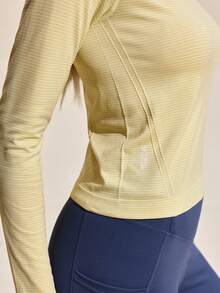 Exploreva Exploreva Women's Striped Round Neck Raglan Long Sleeve Outdoor T-Shirt - Yellow - View 3