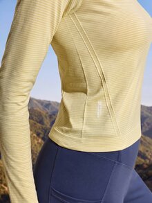 Exploreva Exploreva Women's Striped Round Neck Raglan Long Sleeve Outdoor T-Shirt - Yellow - View 2