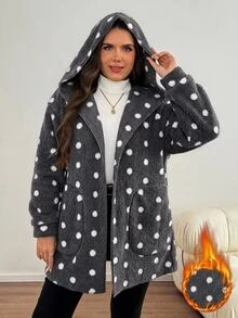 Comfylo Plus Size Women's Polka Dot Pattern Double-Sided Fleece Hooded Jacket - Multicolor - View 7