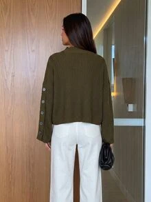 Siren Gaze Women Sweater With Button Army Green - Army Green - View 2