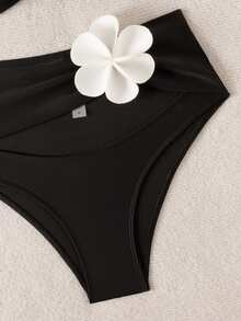 SHEIN Swim 针织假日派对户外海滩新年性感沙滩泳池派对3D花卉冬季圣诞节两件套，爆款无线优雅夏季女士比基尼泳装 - 彩色 - 查看 4