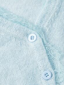 SHEIN MOD Light Blue Skin-Friendly Plush V-Neck Slim Fit Lace Knit Cardigan - Baby Blue - View 6