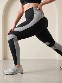 Easithlete Women's Plus Size Black Colorblock Fitted Sports Leggings Gym Winter Kawaii - Black - View 6
