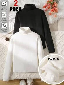 SHEIN 2PCS Tween Girls T-Shirts - Black and White - View 2