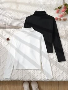 SHEIN 2PCS Tween Girls T-Shirts - Black and White - View 4