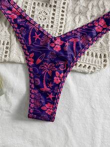 Elavelle Springbreak Printed Spaghetti Strap High Cut Shorts Sexy Bikini Swimwear Sets For Women, Summer - Multicolor - View 6
