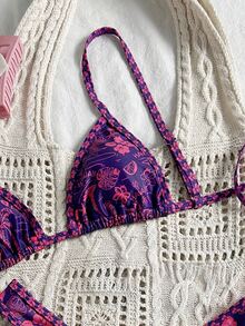 Elavelle Springbreak Printed Spaghetti Strap High Cut Shorts Sexy Bikini Swimwear Sets For Women, Summer - Multicolor - View 5