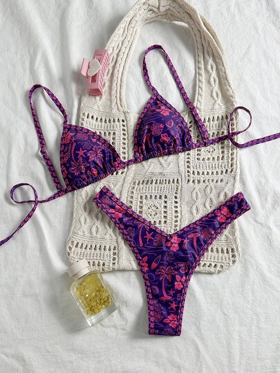 Elavelle Springbreak Printed Spaghetti Strap High Cut Shorts Sexy Bikini Swimwear Sets For Women, Summer
