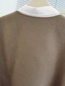 SHEIN White And Brown Elegant Office Ladies'2 In 1 Jacket-Shirt Ensemble,Autumn Asymmetrical Tailoring,Exquisite Button Accents&Adjustable Waist Sash - Multicolor - View 7