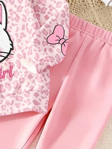 Set 2 Potong Baju Bayi Perempuan Motif Kartun Kucing Berpita Leopard dan Legging Pink untuk Musim Gugur dan Musim Dingin - MultiWarna - View 5
