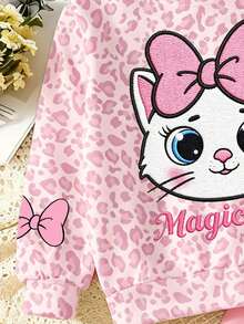 Set 2 Potong Baju Bayi Perempuan Motif Kartun Kucing Berpita Leopard dan Legging Pink untuk Musim Gugur dan Musim Dingin - MultiWarna - View 6