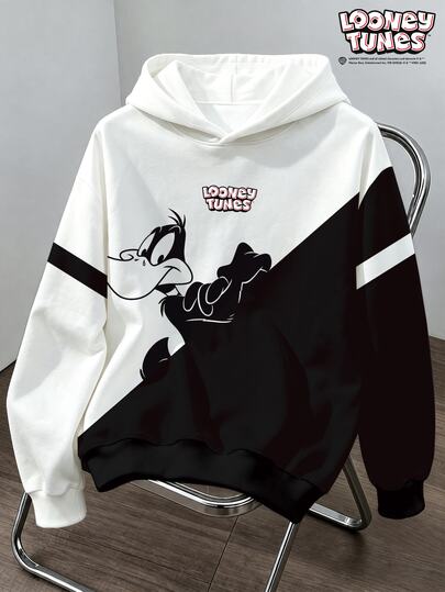 LOONEY TUNES X SHEIN Daypath Men's Letter & Cartoon Graphic Casual Daily Hoodie Sweatshirt