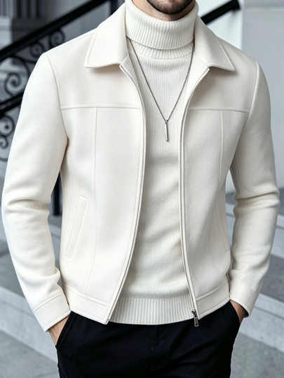 Manfinity CasualCool Men's Khaki Lapel Zip-Up Casual Overcoat