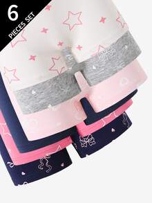 6pcs Girls' Leopard Print, Heart, Bow, Star Pattern Cotton Briefs Boxers For Teen Girls  Backto SchoolFashion Fall Winter - Multicolor - View 6