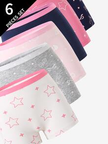 6pcs Girls' Leopard Print, Heart, Bow, Star Pattern Cotton Briefs Boxers For Teen Girls  Backto SchoolFashion Fall Winter - Multicolor - View 4